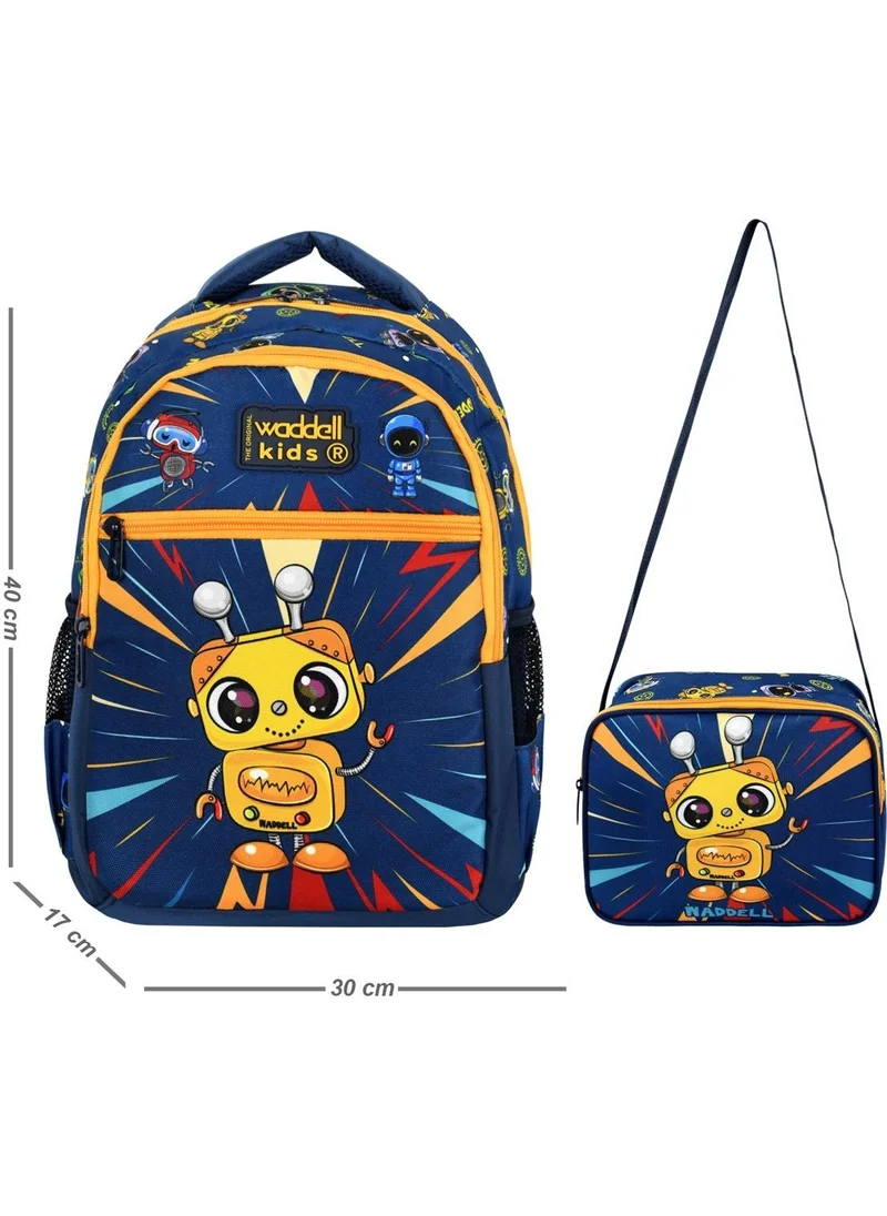 واديل Licensed Navy Blue Yellow Robot Patterned Boys Primary School Backpack and Lunch Bag