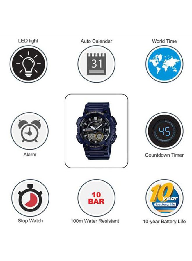 CASIO Men Water Resistant Analog & Digital Watch AEQ-110W-2AVDF - 47 mm - Navy Blue - Image 5