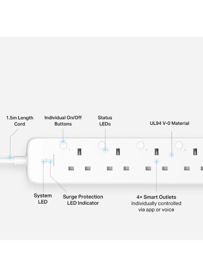 tapo TP-Link Tapo P304M Wi-Fi Smart Power Strip, 4 Individually Controlled Outlets, Surge Protection - Image 2