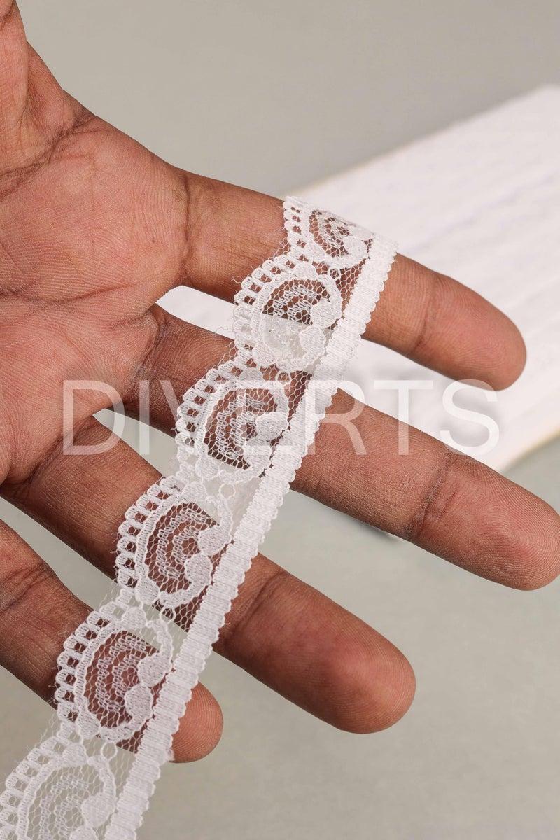 DIVERTS Soft Lightweight Nylon Lace and Border Material Dyeable, Net Ribbon for Wedding Invitation Card, Curtain, Tablecloth Slipcover, Sofa Cover Dupattas, Saree Suit Borders, 10 Mtr x 1.5CM (White) - Image 2