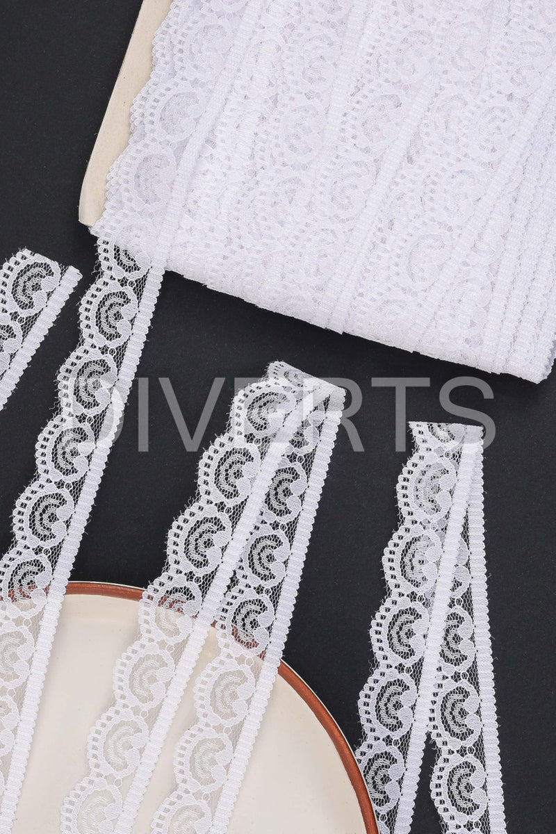 DIVERTS Soft Lightweight Nylon Lace and Border Material Dyeable, Net Ribbon for Wedding Invitation Card, Curtain, Tablecloth Slipcover, Sofa Cover Dupattas, Saree Suit Borders, 10 Mtr x 1.5CM (White) - Image 5
