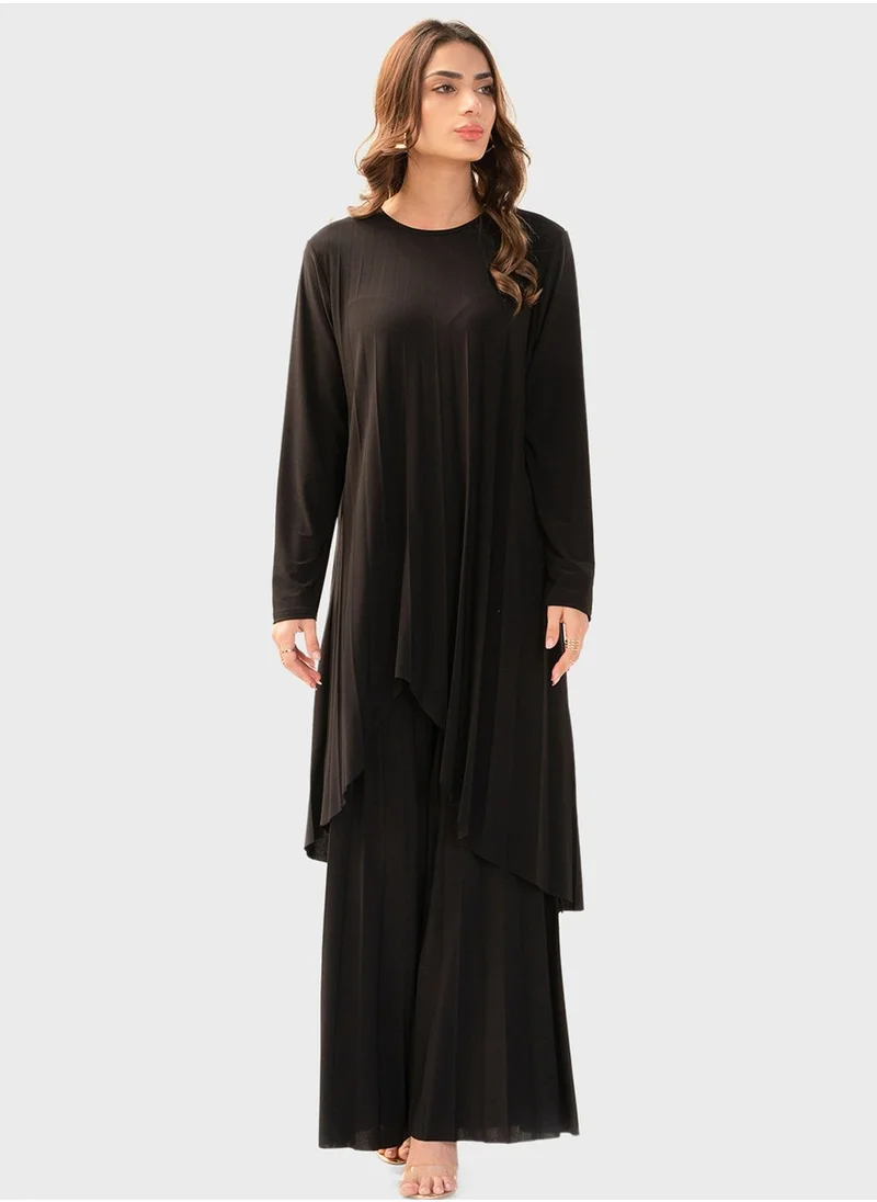 هاسال Asymmetrical Hem Kaftan & Pants Sets