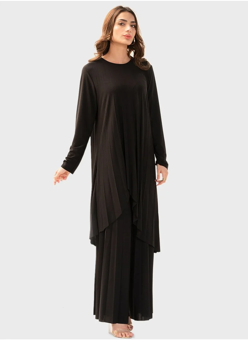 هاسال Asymmetrical Hem Kaftan & Pants Sets