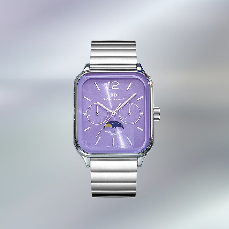 Square Dial Quartz Watch Unisex Waterproof Purple plate