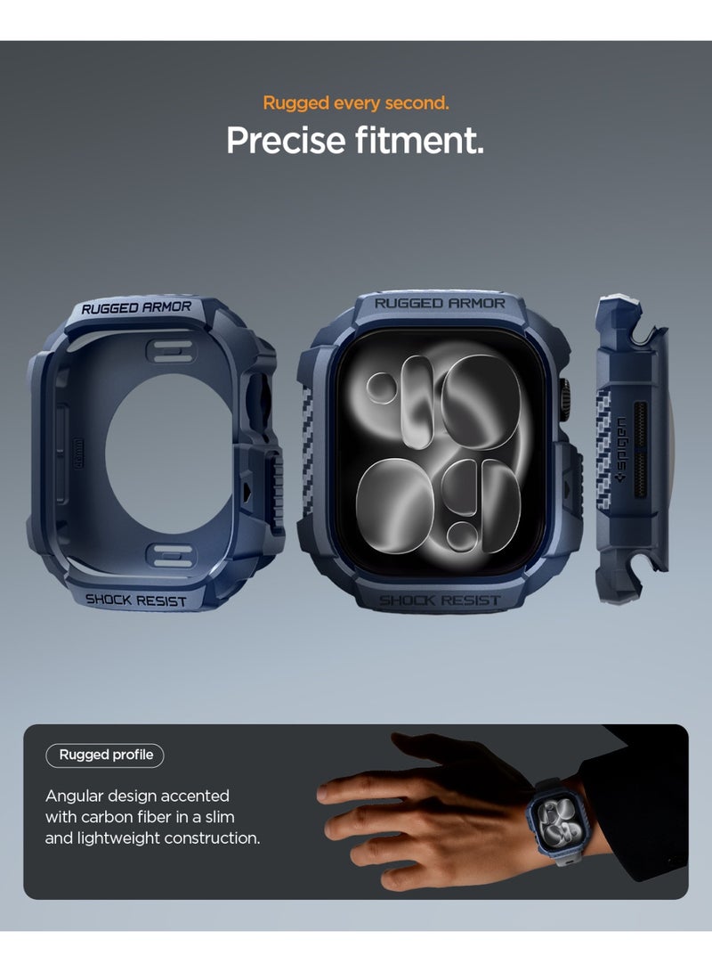 Spigen Rugged Armor 2 Apple Watch Series 11/10 (42mm) Case Cover Durable Protective TPU Flexible Shock Proof Mil Grade Bumper - Navy Blue - Image 4