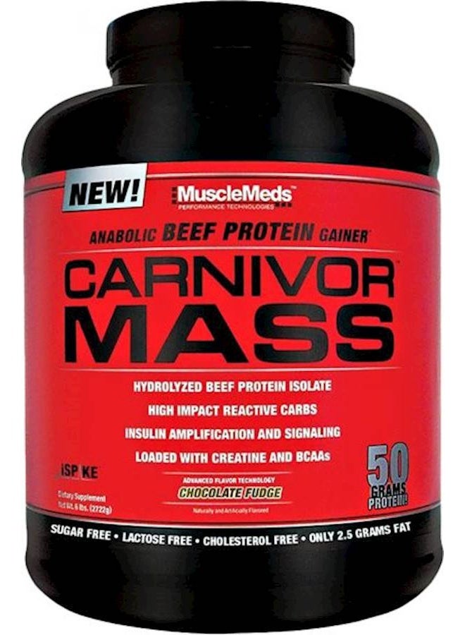 MuscleMeds, Carnivor Mass, Anabolic Beef Protein Gainer, Chocolate Fudge, 5.83 lbs (2,646 g) - Image 1