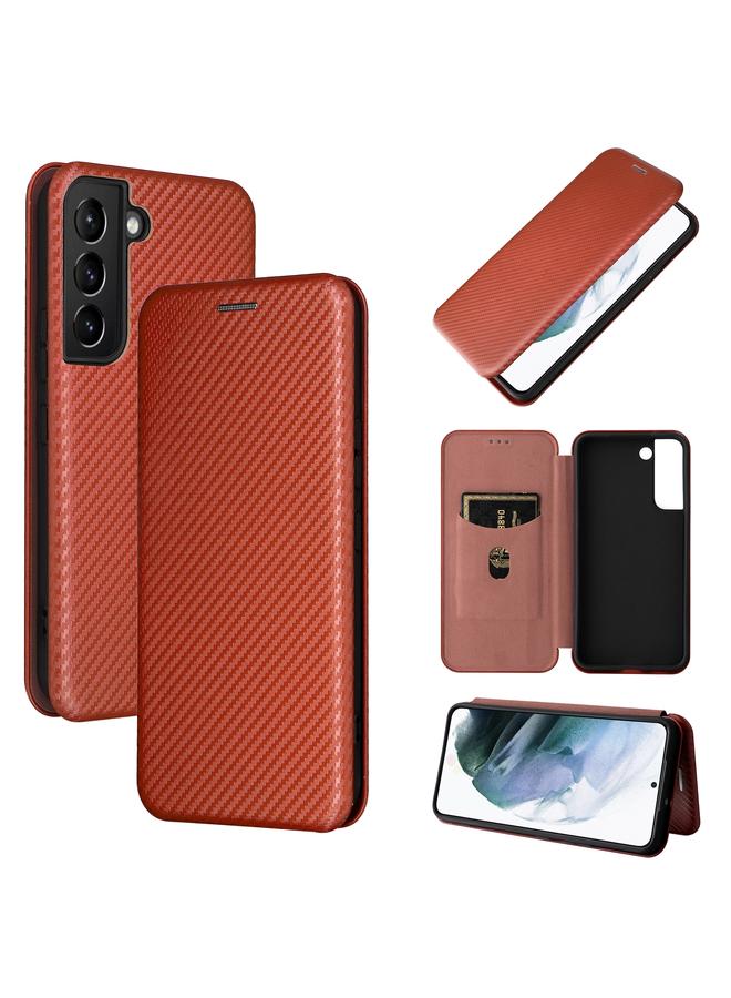 اس-توب جراب لهاتف Samsung Galaxy S22 مصنوع من ألياف الكربون مع غطاء جلدي قابل للطي أفقيًا - Image 1