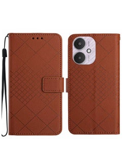 HuHa Case Cover For Xiaomi Redmi 13C 5G Rhombic Grid Texture Leather Phone Case Brown 