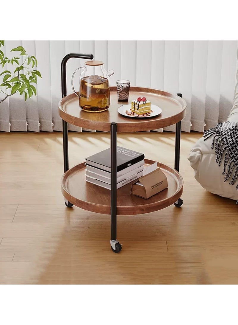 DubaiGallery 2-Tier Small Round Side Table, Mid Century Modern Walnut Finish Movable Round Coffee Table with MDF Top - Small Rolling Cart for Living Room, Bedside or Sofa Side Table - Image 1