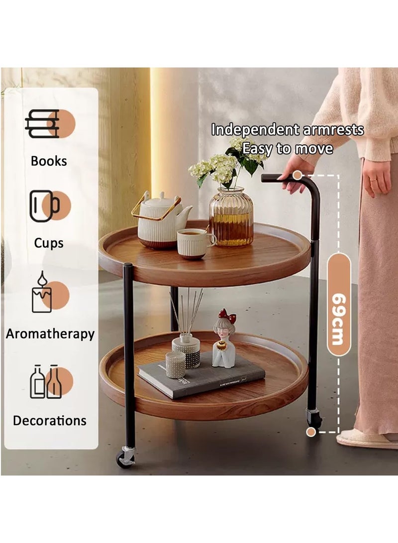 DubaiGallery 2-Tier Small Round Side Table, Mid Century Modern Walnut Finish Movable Round Coffee Table with MDF Top - Small Rolling Cart for Living Room, Bedside or Sofa Side Table - Image 3