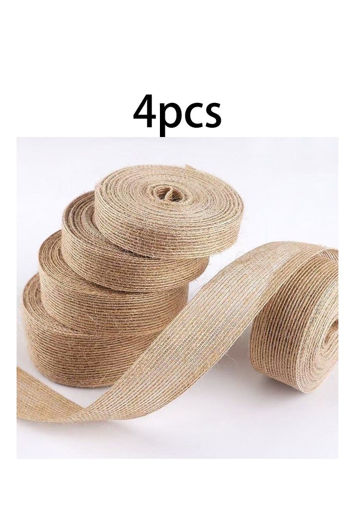 Zeemey 4 Rolls Of Natural Burlap Fabric With Burlap Ribbon For  Gift Wrapping Wedding Event Party Home Bows Crafts Decoration, 11 Yards Long 0.787 Inch Wide Each Roll - Image 1