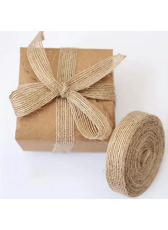 Zeemey 4 Rolls Of Natural Burlap Fabric With Burlap Ribbon For  Gift Wrapping Wedding Event Party Home Bows Crafts Decoration, 11 Yards Long 0.787 Inch Wide Each Roll  - Image 1
