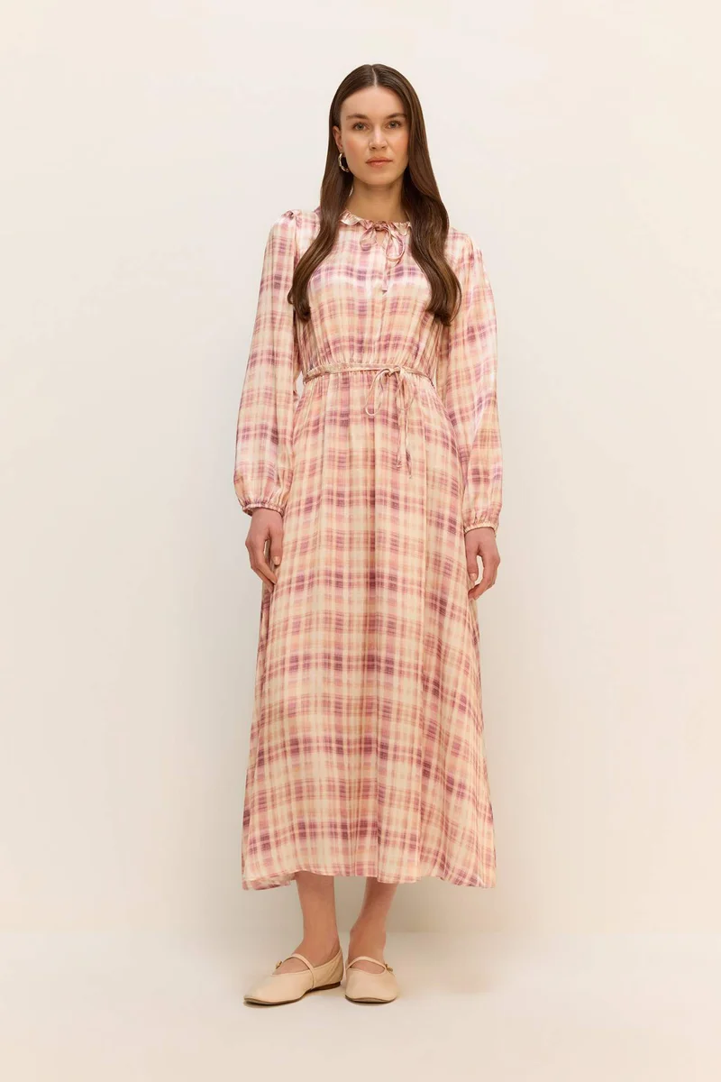 ديفاكتو Regular Fit Shirt Collar Printed Satin Dress