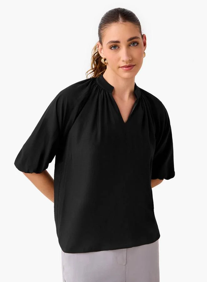 Splash FAV Mandarin Collar Balloon Sleeves Top