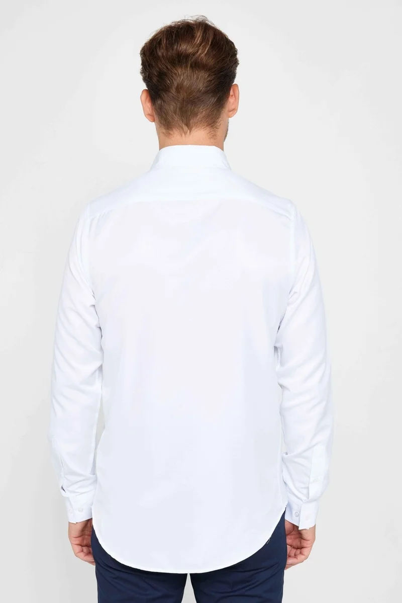 تودورس Slim Fit Long Sleeve Easy Iron Sweat Absorbing Breathable Texture Tie Holder Four Seasons White Men's Shirt