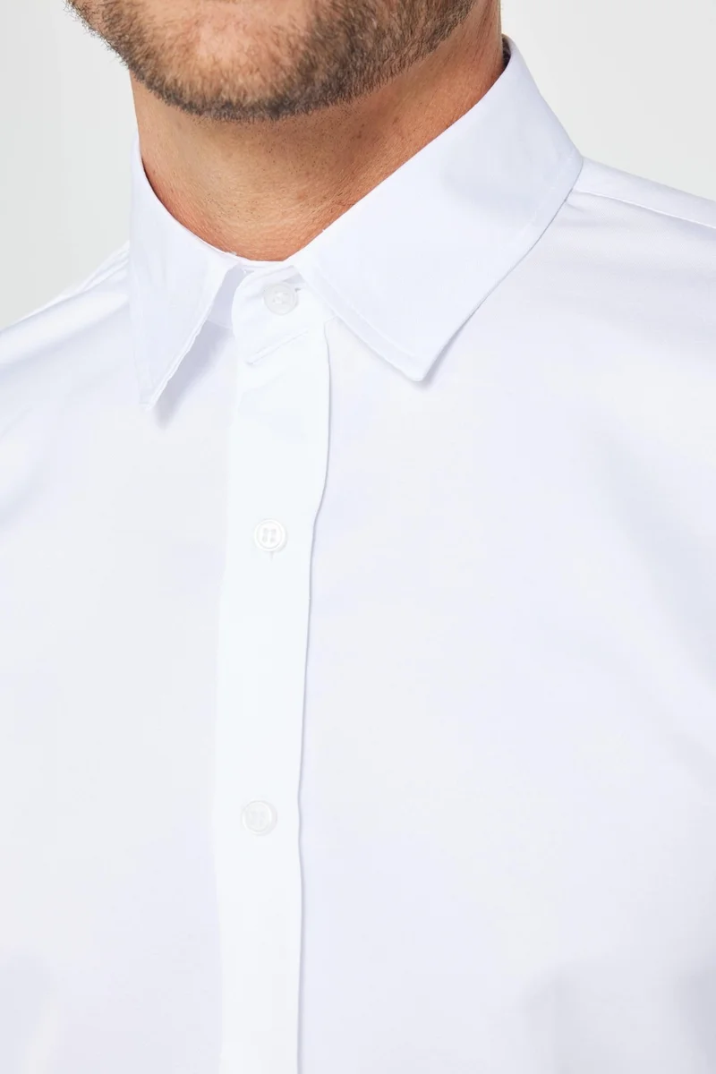 تودورس Slim Fit Long Sleeve Easy Iron Sweat Absorbing Breathable Texture Tie Holder Four Seasons White Men's Shirt