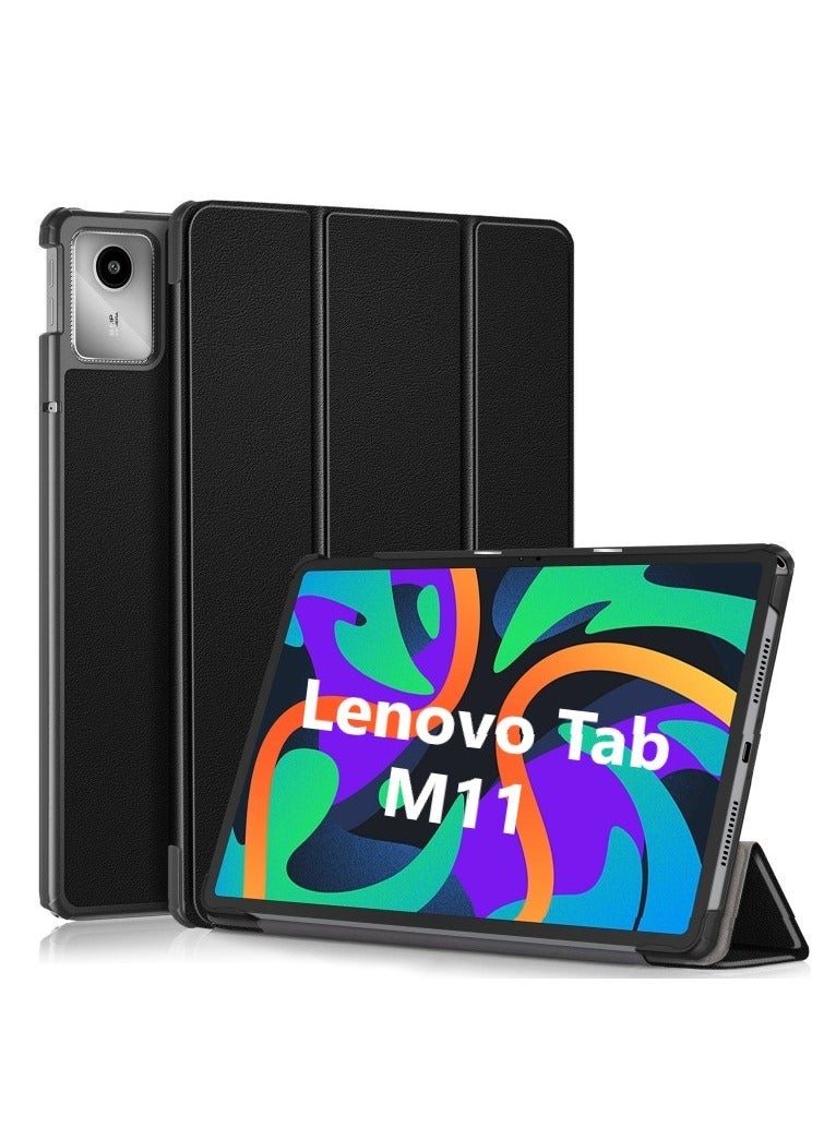 HuHa Lenovo Tab M11 Cover, Slim Lightweight Stand PC hard Case Three Fold Leather Protective Case Cover for Lenovo Tab M11 TB330FU with Auto Wake/Sleep Function - Black - Image 1