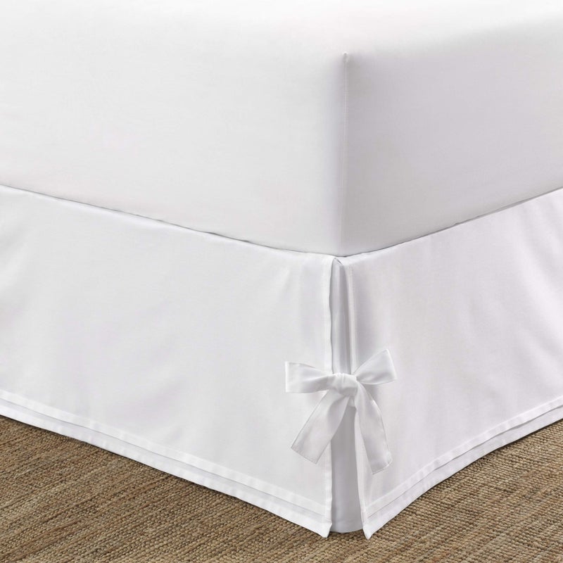 LAURA ASHLEY Laura Ashley Home  Corner Tied Tailored Bedskirt Luxury Bedroom Decor Wrinkle  Fade Resistant White Twin