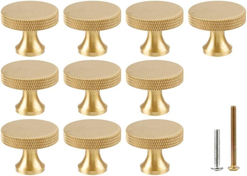 RZDEAL 118 Inch Round Gold Knobs for Dresser Knurled Drawer Handles Pulls Solid Brass Cabinet Knobs10 Pack - Image 1