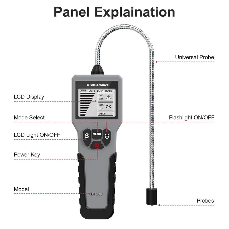 OBDResource BF200 Brake Fluid Tester - Intelligent Moisture Analyzer for DOT 3, DOT 4, DOT 5.1 - Image 2