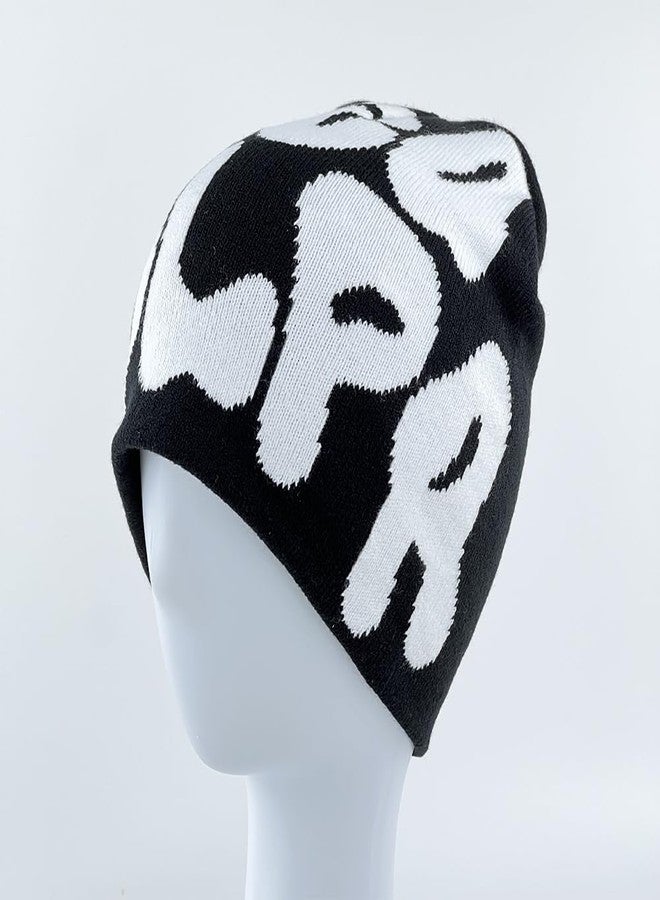 YUERFEILA Women Graphic Beanie Skull Hat MEA Culpa Y2K Knitted Beanie Warm Winter Hat for Gifts (Acrylic, MEA-Black & White) - Image 2