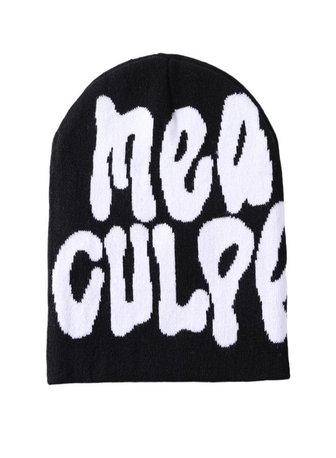 YUERFEILA Women Graphic Beanie Skull Hat MEA Culpa Y2K Knitted Beanie Warm Winter Hat for Gifts (Acrylic, MEA-Black & White) - Image 1