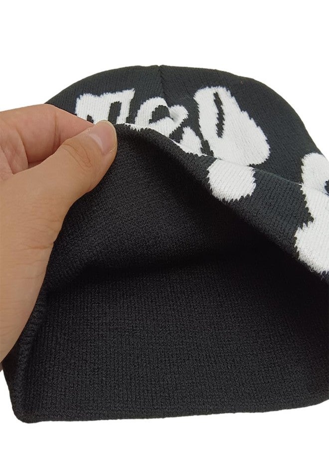 YUERFEILA Women Graphic Beanie Skull Hat MEA Culpa Y2K Knitted Beanie Warm Winter Hat for Gifts (Acrylic, MEA-Black & White) - Image 4