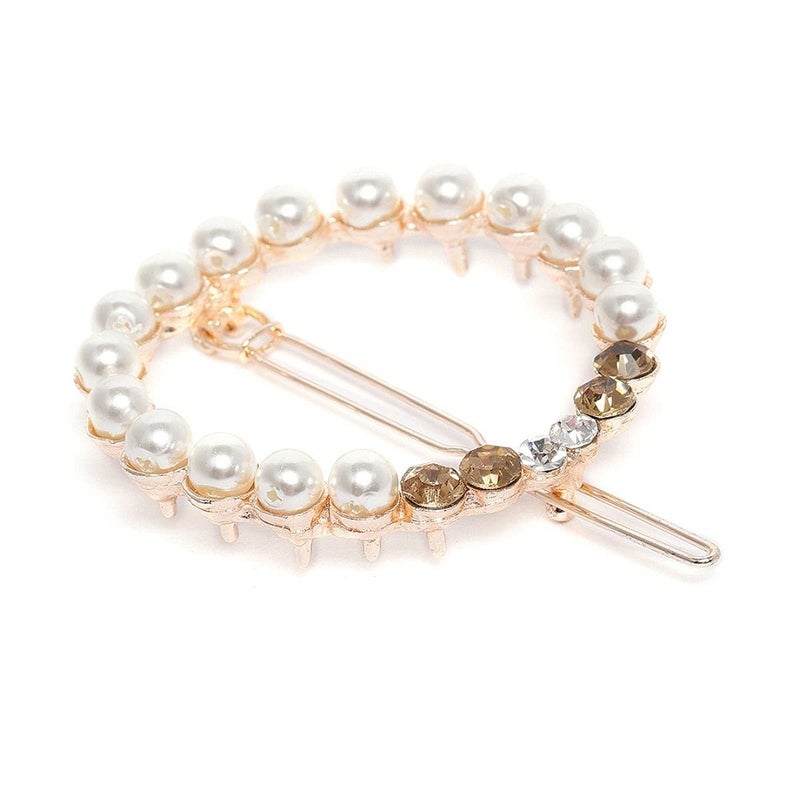 AccessHer White Gold Pearl Studded Embellished French Barrette back hair clip hair accessories for women - Image 1