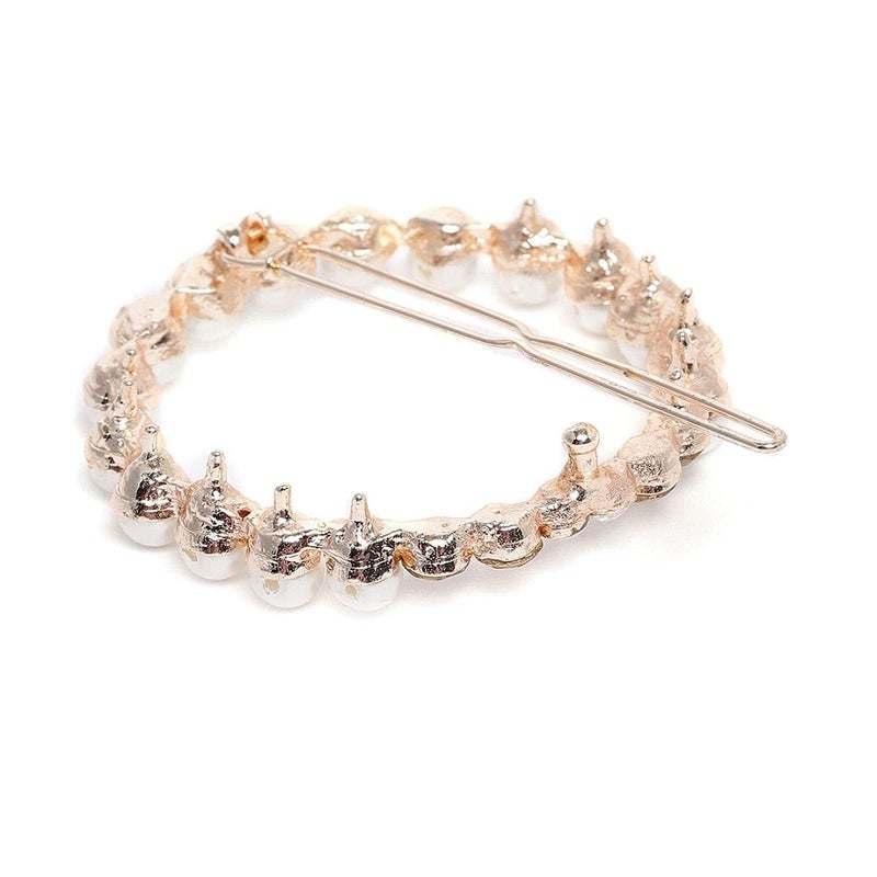 AccessHer White Gold Pearl Studded Embellished French Barrette back hair clip hair accessories for women - Image 2