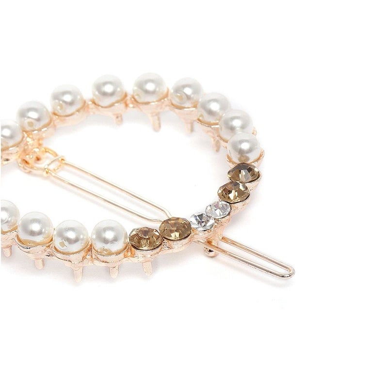 AccessHer White Gold Pearl Studded Embellished French Barrette back hair clip hair accessories for women - Image 3