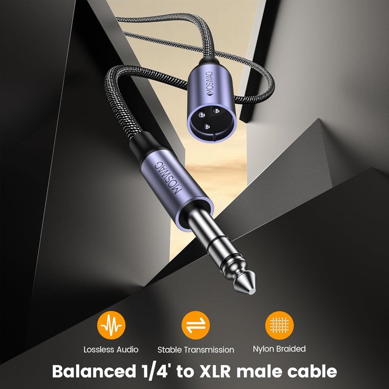 MOSWAG 6.35mm Male to XLR Male, XLR Male to 6.35mm Stereo Audio Cable, 1/4 Male to Microphone XLR 3 PIN Braid Cord Compatible to Amplifiers, Microphones, Mixers, Recoder, Home Theater and more (2M) - Image 3