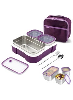 GGEROU Stainless Steel Lunch Box for Kid School,Insulated Bento Lunch Box with Tableware and Bag,720ml 3 Compartment Divided Lunch Containers  - Image 1
