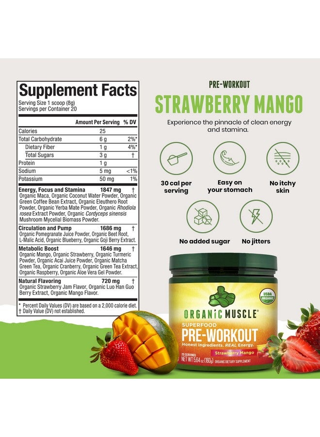Organic Muscle USDA Organic Pre-Workout Powder, Strawberry Mango | Clean Energy Without Jitters | Natural Performance Boost | No Artificial Sweeteners | 20 Superfoods | Low Caffeine, 20 Servings - Image 4