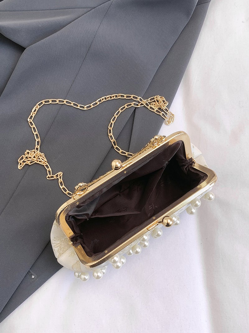 Fashion Shell Bag Embroidered Butterfly Clamp Bag Shoulder Crossbody Bag Bead Chain Women'S Bag - Image 5