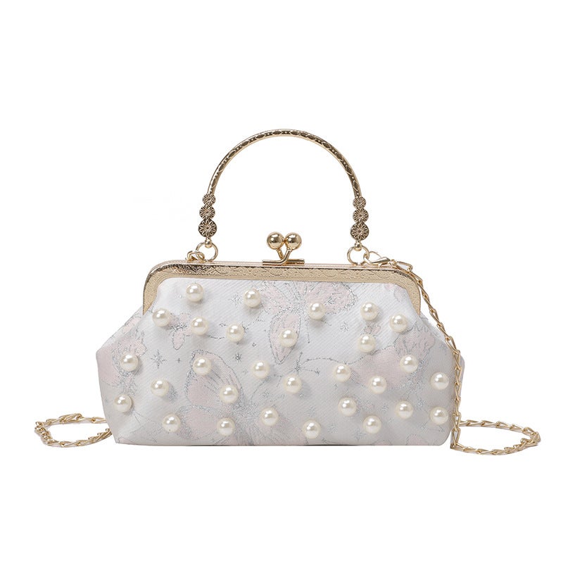 Fashion Shell Bag Embroidered Butterfly Clamp Bag Shoulder Crossbody Bag Bead Chain Women'S Bag - Image 1