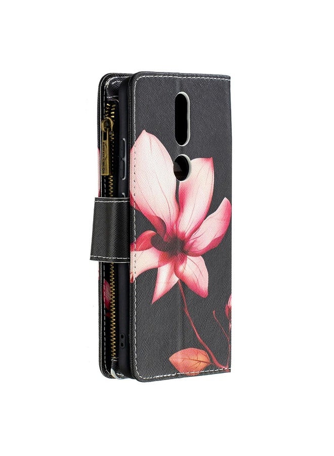HuHa Case Cover For Nokia 2.4 Colored Drawing Pattern Zipper Horizontal Flip Leather Case with Holder & Card Slots & Wallet(Lotus)  - Image 3