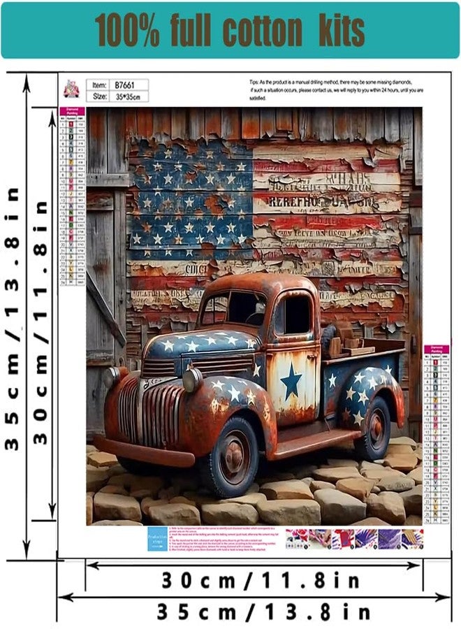 Tiwabb Truck Stamped Cross Stitch Kits for Adults - American Flag Embroidery Kits for Beginners Adults,11 CT Patterns Dimensions Counted Cross Stitch Kits for Arts Craft Kits 13.7X 13.7 inch - Image 4