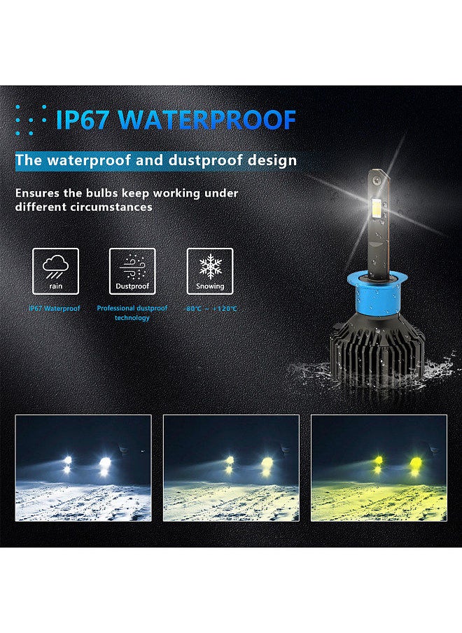 Generic - H1 LED Headlight Bulbs IP67 Waterproof Car LED Headlight Bulbs 3000K/4300K/6000K 200W 40000LM Bright LED Headlights, 2PCS - Image 1