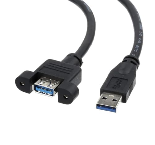 fdealz® [ 0.3 Meter - USB 3.0 Extension Cable (M/F) Male to Female Adapter Cord with Screw Panel Mount for Industrial Computer PC 30CM - Image 1