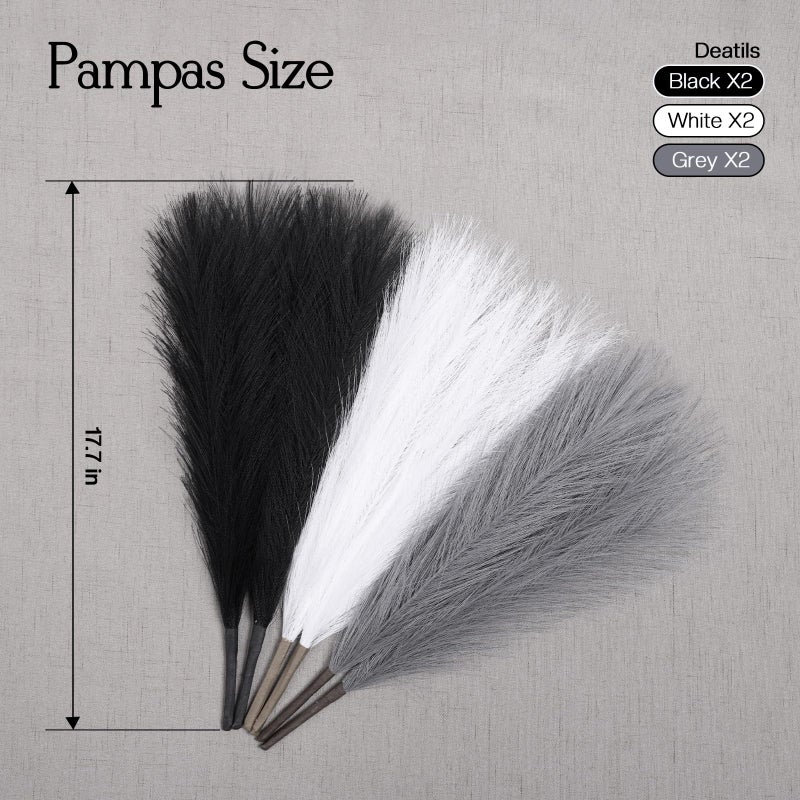 UREYMX Faux Pampas Grass Decor 17.7 Inch 6pcs, Artificial Pampas Grass Fluffy Home Decor, Short Vase Room Decor pompous Grass Flower Arrangement for Boho Home Wedding Decoration (Black,White,Grey) - Image 5