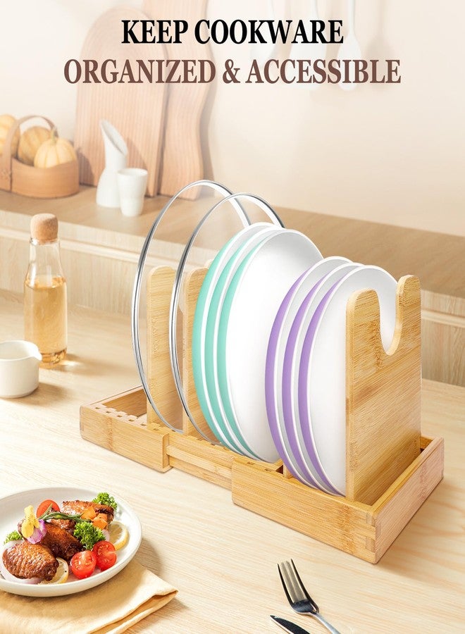 Bambition Bamboo Pot Lid Organizer, Pots and Pans Organizer Inside Cabinet, Pot Lids holder for Kitchen Countertop - Image 3