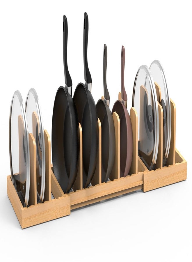 Bambition Bamboo Pot Lid Organizer, Pots and Pans Organizer Inside Cabinet, Pot Lids holder for Kitchen Countertop - Image 1