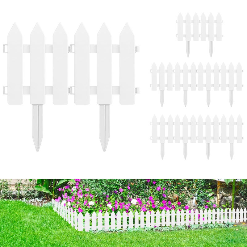 PLULON 6 Pieces Garden Fence with 6 Pieces Fence Insert White Plastic Garden Picket Edgings Lawn Flowerbeds Plant Borders Decorative Garden Yard - Image 1