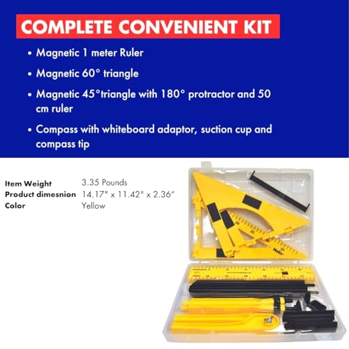 Helix - Magnetic Classroom Whiteboard Geometry 4 Piece Set - Compass - 2 Triangles - Ruler - Protractor - Image 3
