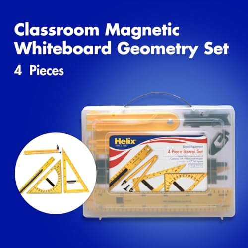 Helix - Magnetic Classroom Whiteboard Geometry 4 Piece Set - Compass - 2 Triangles - Ruler - Protractor - Image 2