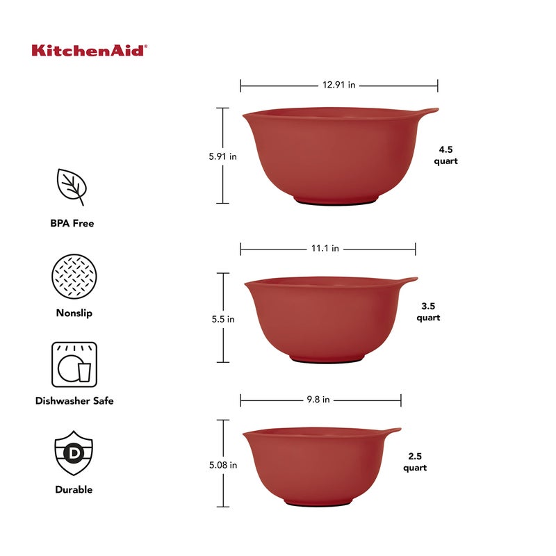 KitchenAid Universal Mixing Bowls, Set Of 3, Empire Red - Image 3
