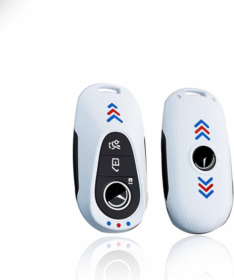 7Cylinder TPU Rubber Key Fob Cover Case for Mercedes Benz - White - Image 1