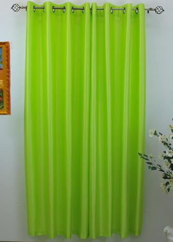 J&V TEXTILES 2 Panels Solid Grommet Semi Sheer Faux Silk Window Curtain Drapes Treatment in 84" Length (Lime Green) - Image 3
