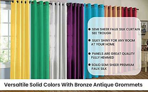 J&V TEXTILES 2 Panels Solid Grommet Semi Sheer Faux Silk Window Curtain Drapes Treatment in 84" Length (Lime Green) - Image 4