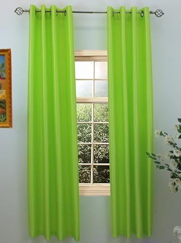 J&V TEXTILES 2 Panels Solid Grommet Semi Sheer Faux Silk Window Curtain Drapes Treatment in 84" Length (Lime Green) - Image 1
